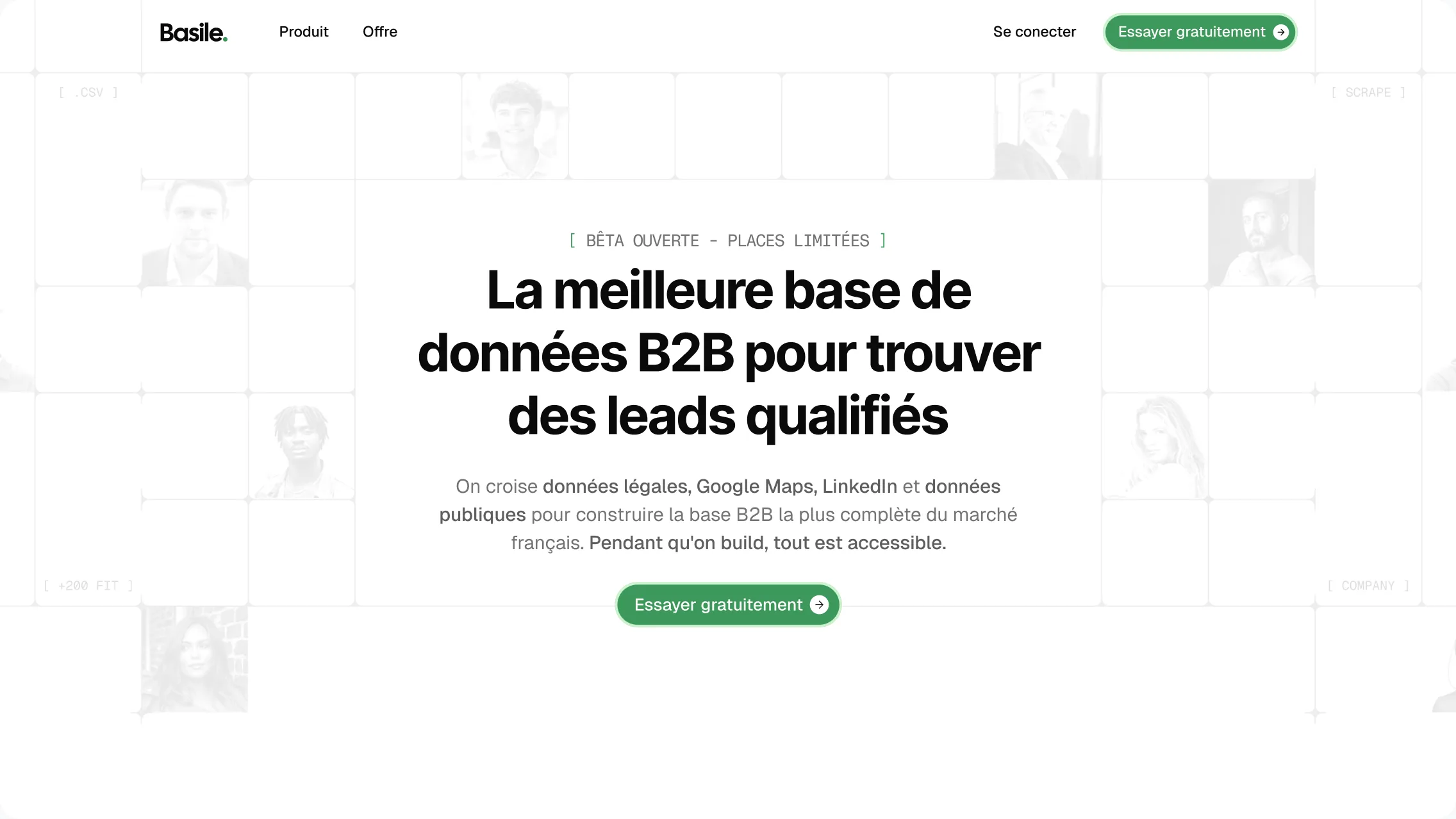 Screen from the Basile landing page