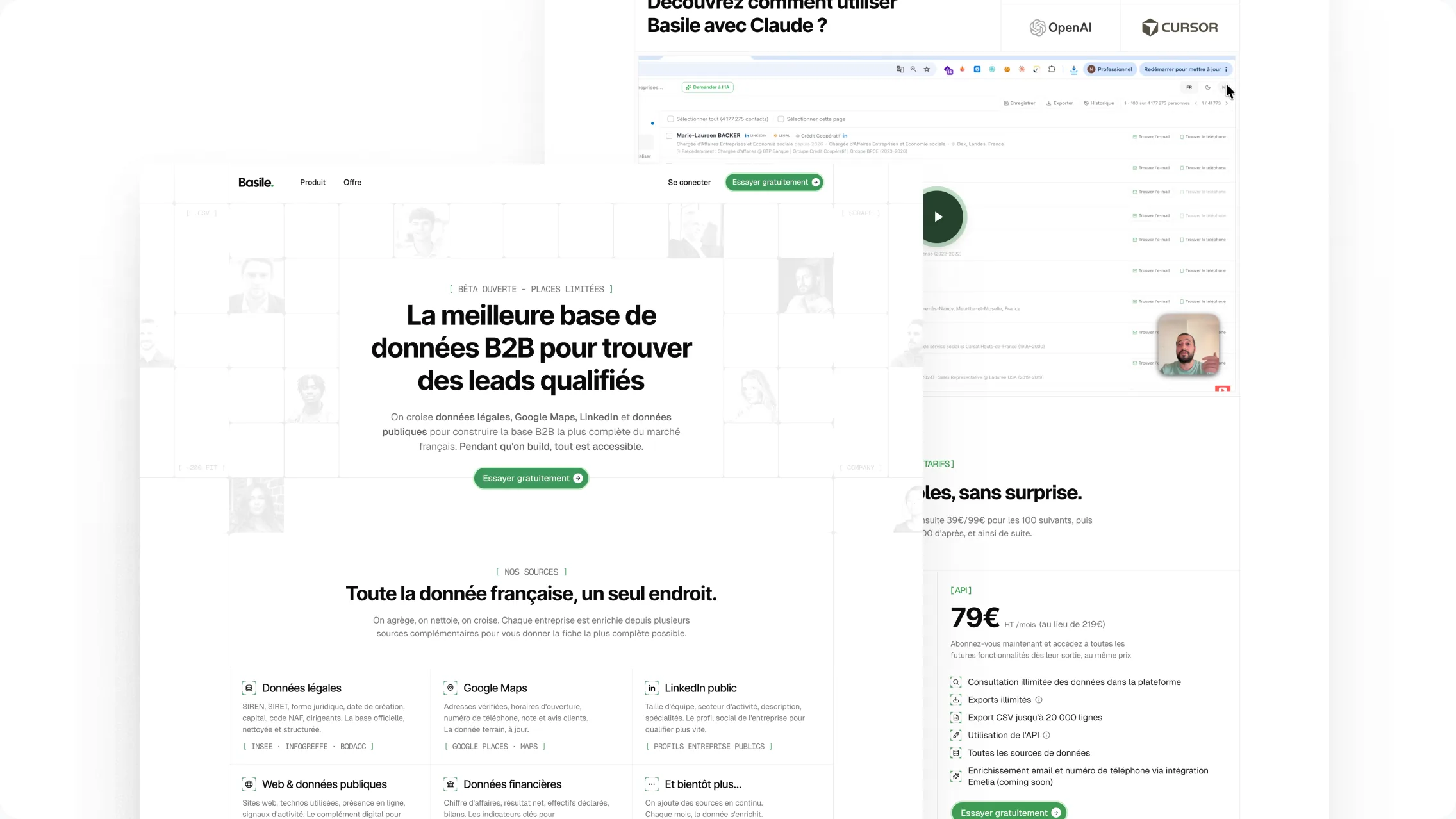 Screen from the Basile landing page
