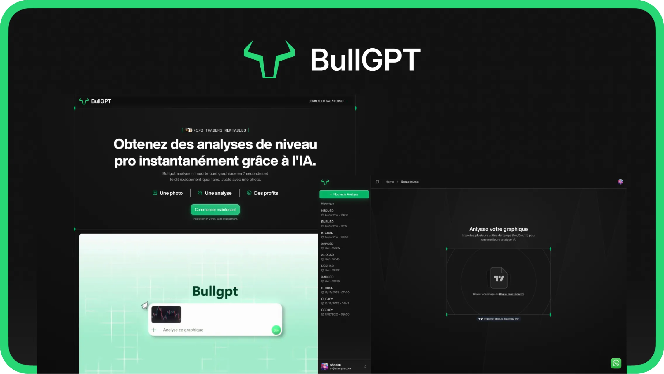 Preview of the BullGPT platform designed by FLEXINAI