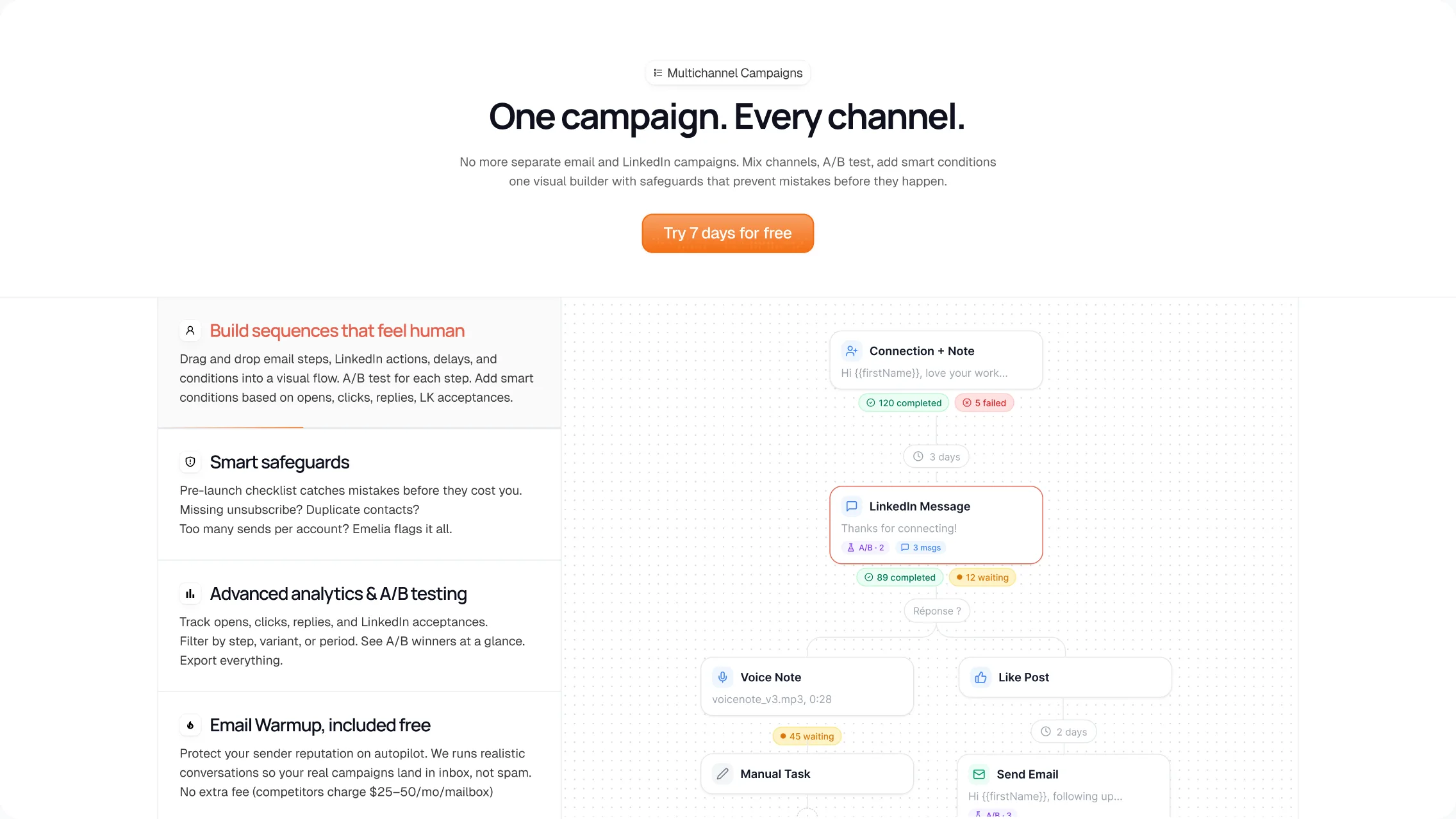 Screen from the new Emelia.io website