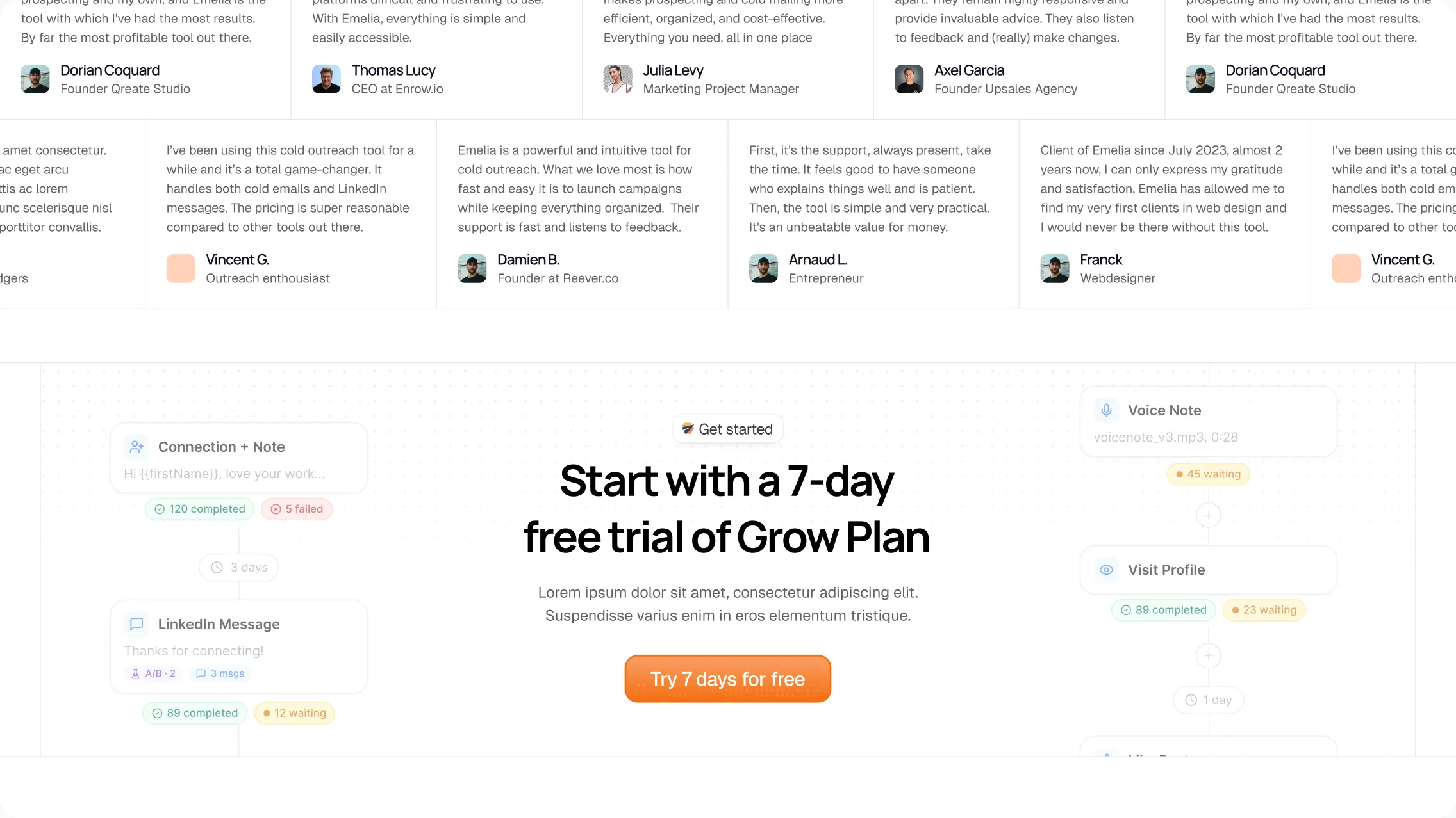 Screen from the new Emelia.io website