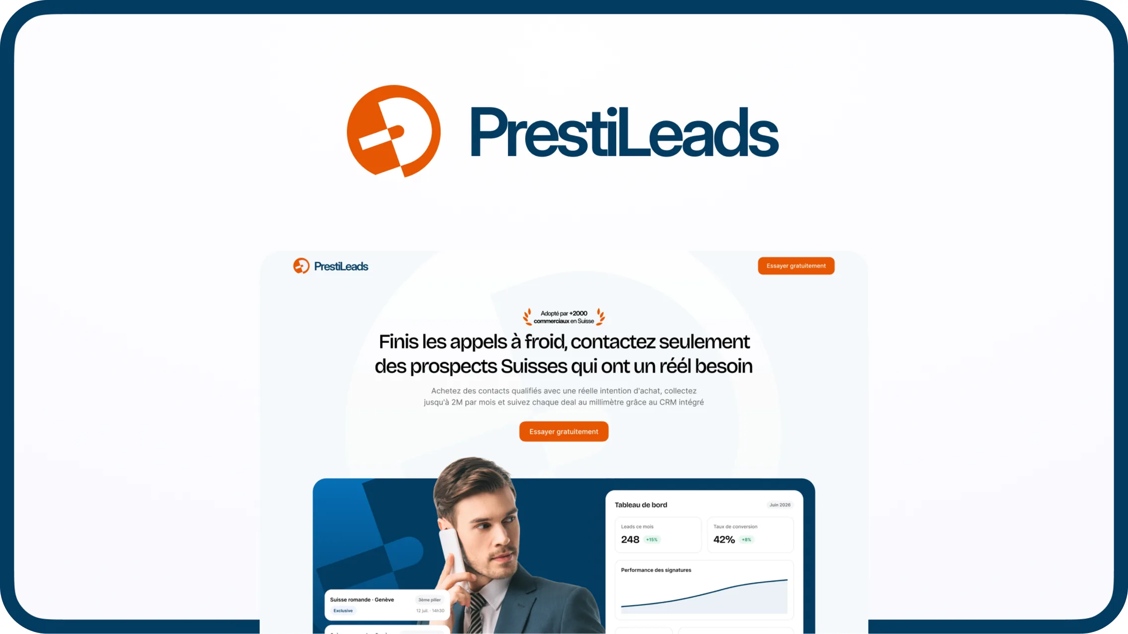 PrestiLeads case study — new brand identity and FinTech landing page